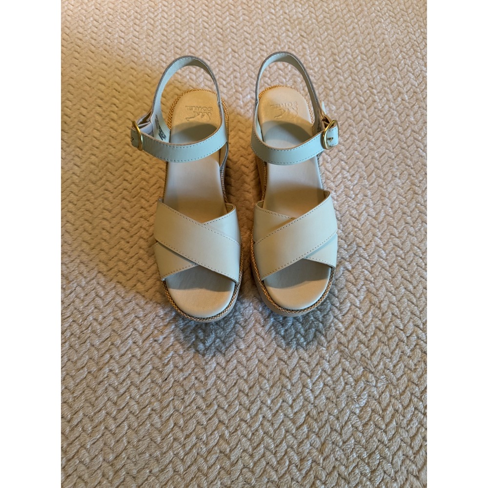Sorel Cameron Flatform Sandal Sea Salt White Leather Wedge NL5359-191 Womens 9.5